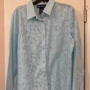 Women's Light Blue Flowered Susan Grazer Size L Blouse